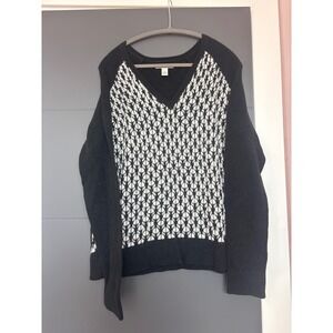 Bass Maine USA Womens Black & White Pattern Knit V Neck Sweater Size XL